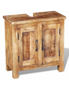 Armadietto da Bagno con Specchio in Legno Massello di Mango 2