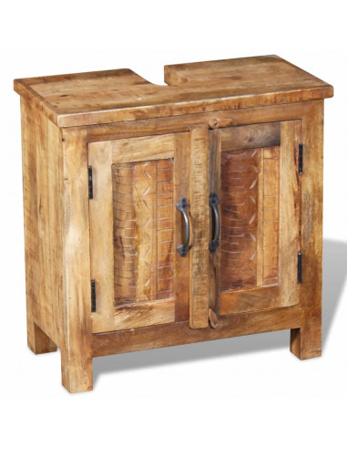 Armadietto da Bagno con Specchio in Legno Massello di Mango