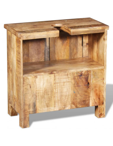 Armadietto da Bagno con Specchio in Legno Massello di Mango