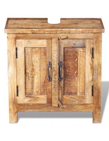 Armadietto da Bagno con Specchio in Legno Massello di Mango