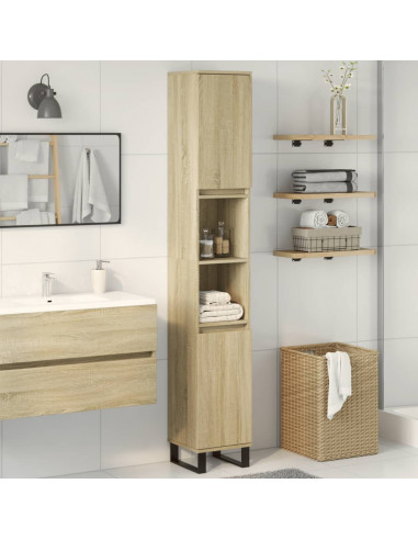 Armadietto da Bagno Rovere Sonoma 30x30x190cm Legno Multistrato