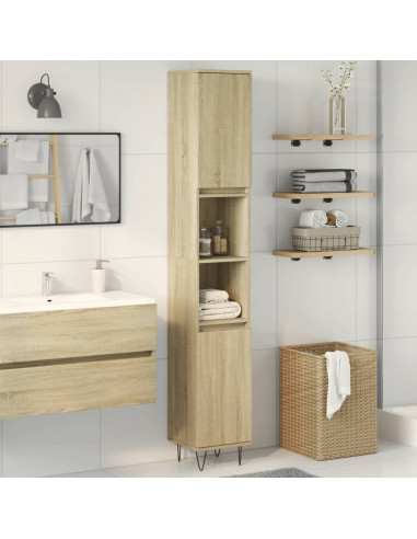 Armadietto da Bagno Rovere Sonoma 30x30x190cm Legno Multistrato