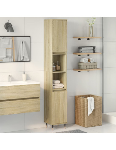 Armadietto da Bagno Rovere Sonoma 30x30x190cm Legno Multistrato
