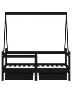 Giroletto Bambini con Cassetti Nero 70x140cm Massello di Pino 2