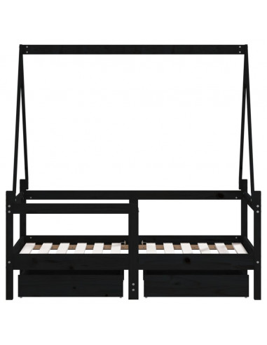 Giroletto Bambini con Cassetti Nero 70x140cm Massello di Pino