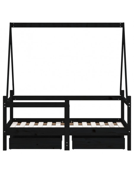 Giroletto Bambini con Cassetti Nero 70x140cm Massello di Pino