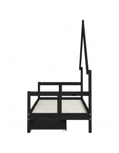 Giroletto Bambini con Cassetti Nero 80x200cm Massello di Pino 2