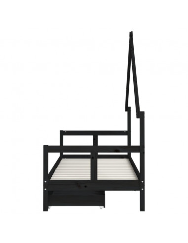 Giroletto Bambini con Cassetti Nero 80x200cm Massello di Pino