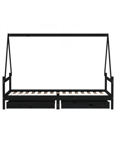 Giroletto Bambini con Cassetti Nero 80x200cm Massello di Pino