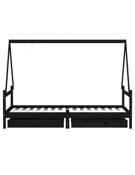 Giroletto Bambini con Cassetti Nero 80x200cm Massello di Pino
