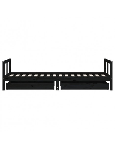 Giroletto Bambini con Cassetti Nero 80x200cm Massello di Pino