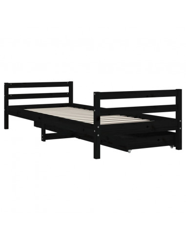 Giroletto Bambini con Cassetti Nero 90x200cm Massello di Pino