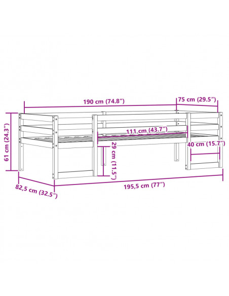 Giroletto Bambini Marrone Cera 75x190 cm Legno Massello di Pino