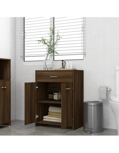 Armadietto Bagno Rovere Marrone 60x33x80cm Legno Ingegnerizzato