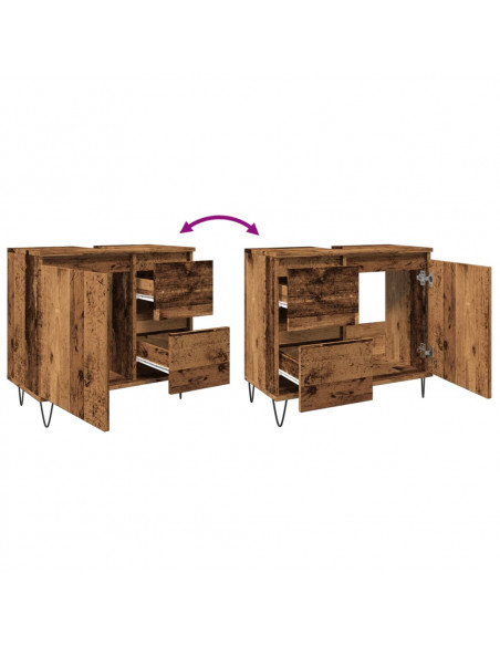 Armadietto da Bagno Legno Antico 65x33x60 cm in Truciolato