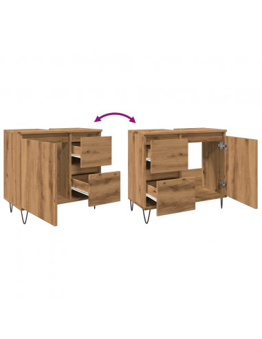 Armadietto da Bagno Rovere Artigianale 65x33x60cm in Truciolato