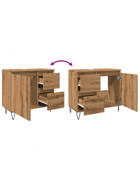 Armadietto da Bagno Rovere Artigianale 65x33x60cm in Truciolato
