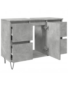 Armadietto da Bagno Grigio Cemento 80x33x60cm in Truciolato 2