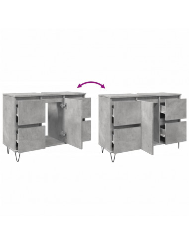 Armadietto da Bagno Grigio Cemento 80x33x60cm in Truciolato