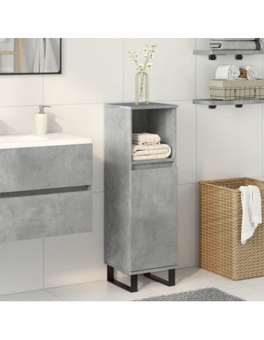 Armadietto da Bagno Grigio Cemento 30x30x100 cm in Truciolato