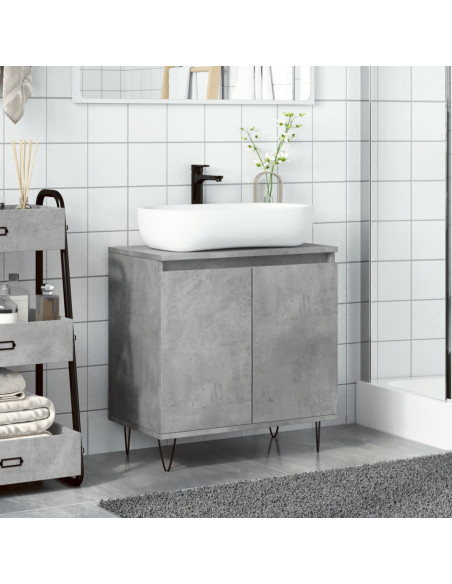 Armadietto da Bagno Grigio Cemento 58x33x60cm Legno Multistrato