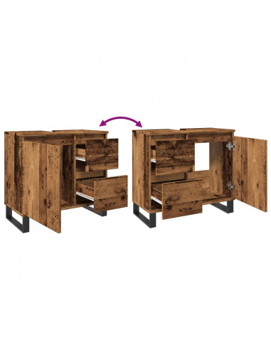 Armadietto da Bagno Legno Antico 65x33x60 cm in Truciolato