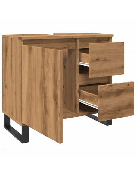Armadietto da Bagno Rovere Artigianale 65x33x60cm in Truciolato