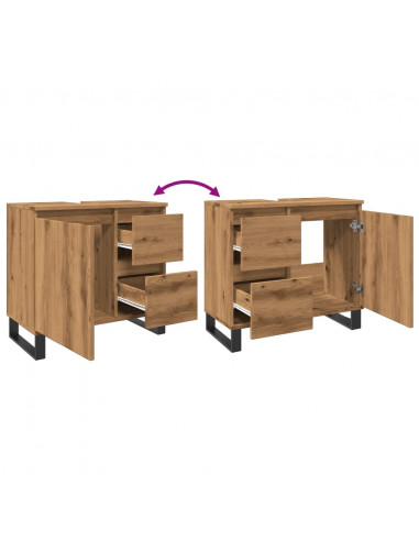 Armadietto da Bagno Rovere Artigianale 65x33x60cm in Truciolato