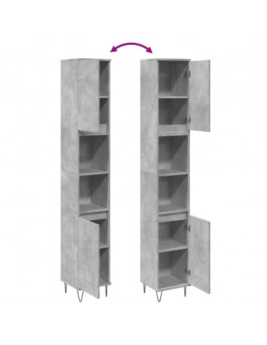 Armadietto Bagno Grigio Cemento 30x30x190 cm Legno Multistrato