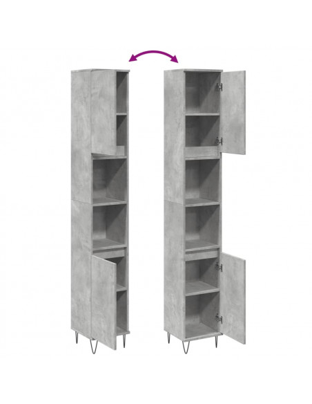 Armadietto Bagno Grigio Cemento 30x30x190 cm Legno Multistrato