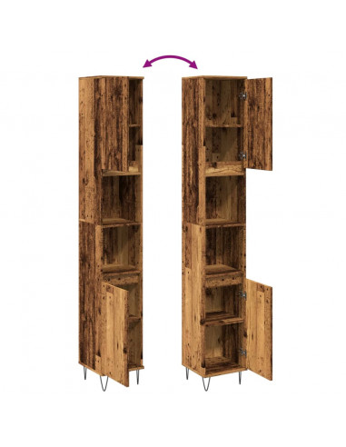 Armadietto Bagno Legno Antico 30x30x190 cm in Legno Multistrato