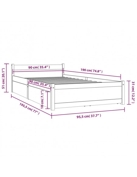 Giroletto Bianco con Cassetti 90x190 cm Single