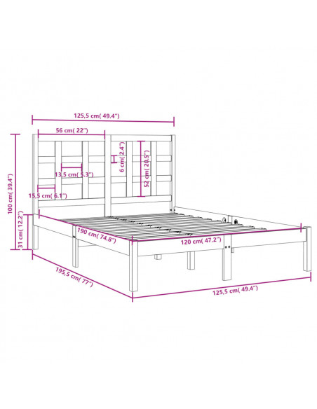 Giroletto Bianco in Legno Massello 120x190 cm Small Double
