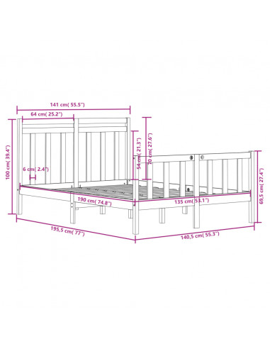 Giroletto Bianco in Legno Massello 135x190 cm Double