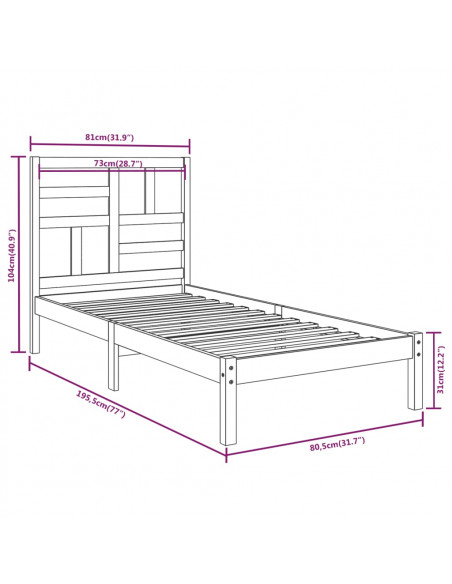 Giroletto Bianco in Legno Massello 75x190 cm Small Single