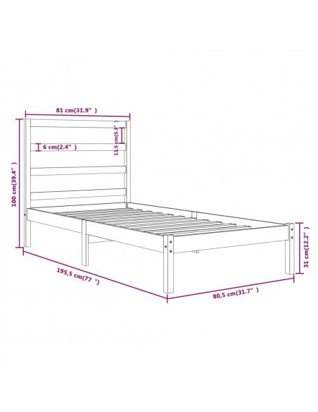 Giroletto Bianco in Legno Massello 75x190 cm Small Single
