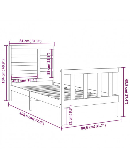 Giroletto Bianco in Legno Massello 75x190 cm Small Single