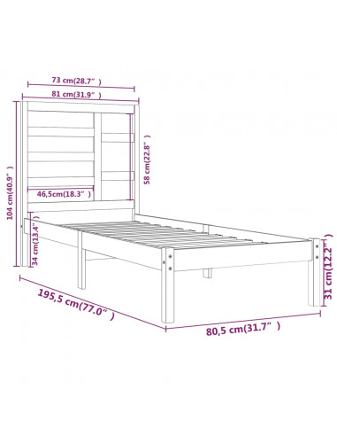 Giroletto Bianco in Legno Massello 75x190 cm Small Single