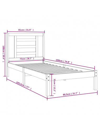 Giroletto Bianco in Legno Massello 75x190 cm Small Single
