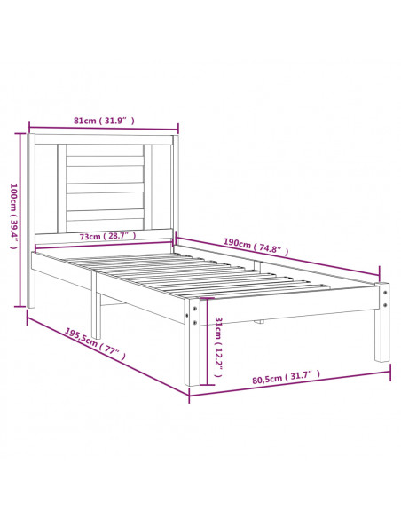 Giroletto Bianco in Legno Massello 75x190 cm Small Single