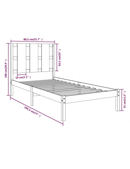 Giroletto Bianco in Legno Massello 75x190 cm Small Single