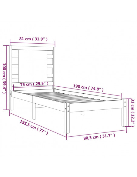 Giroletto Bianco in Legno Massello 75x190 cm Small Single