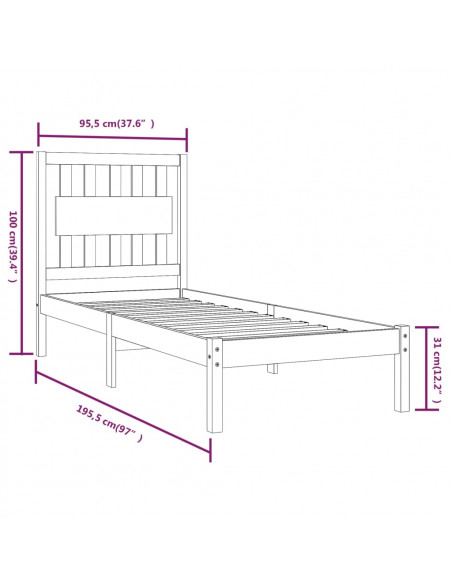 Giroletto Bianco in Legno Massello di Pino 90x190 cm Single