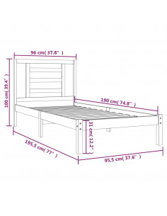 Giroletto Bianco in Legno Massello di Pino 90x190 cm Single