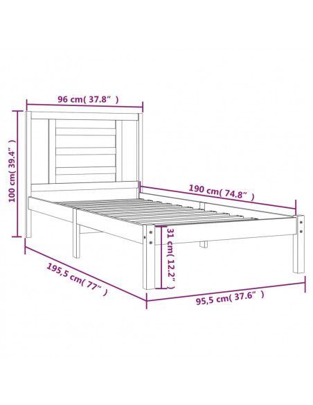 Giroletto Bianco in Legno Massello di Pino 90x190 cm Single