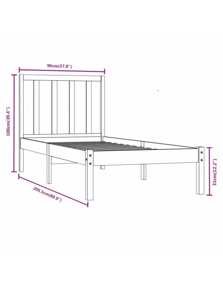 Giroletto Bianco in Legno Massello di Pino 90x200 cm