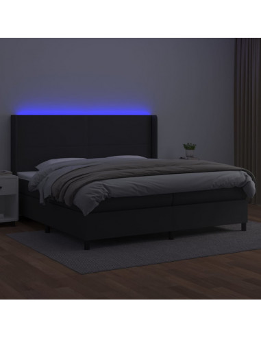 Giroletto a Molle con Materasso e LED Nero 200x200cm Similpelle