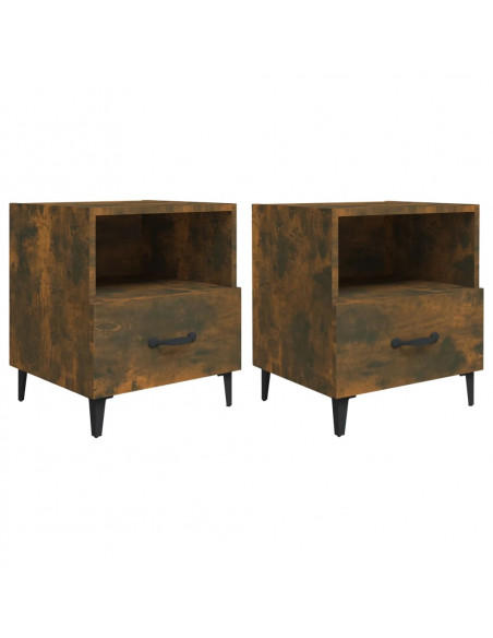 Comodini 2 pz Rovere Fumo in Legno Multistrato