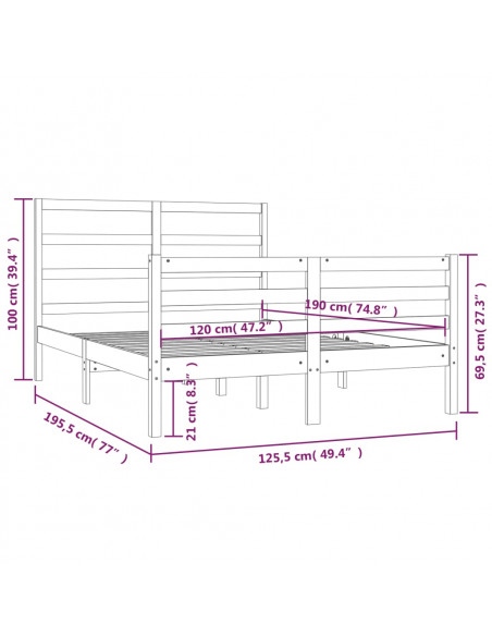 Giroletto Bianco Legno Massello di Pino 120x190cm Small Double