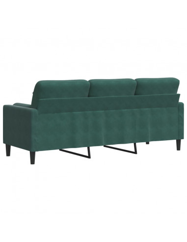 Divano a 3 Posti con Cuscini Verde Scuro 180 cm in Velluto